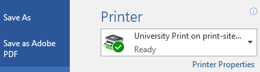 Select printer in Microsoft software