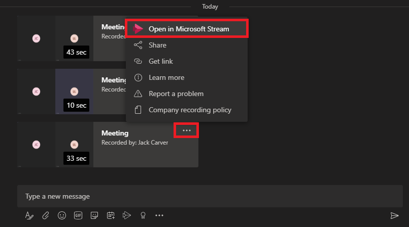 Screenshot shows 'Open in Microsoft Stream'