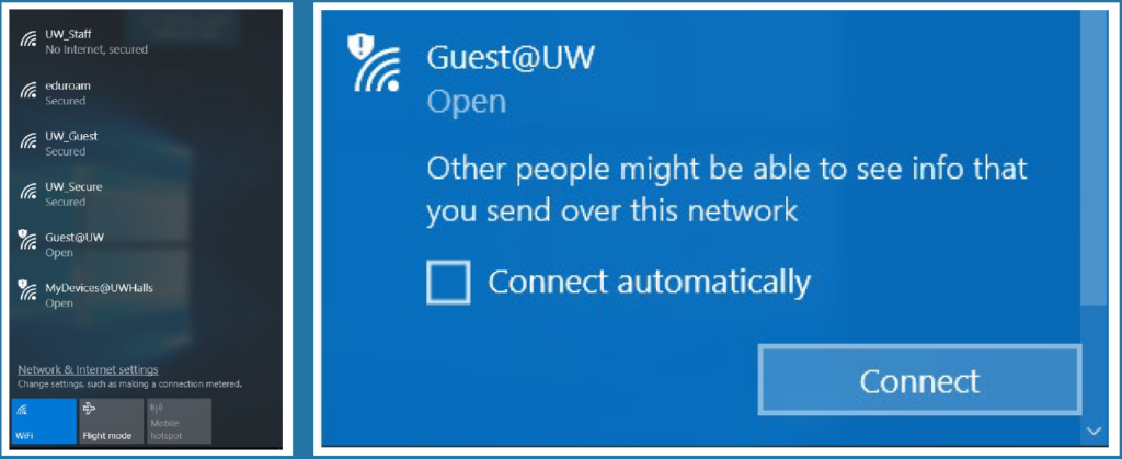 Guest@UW network list