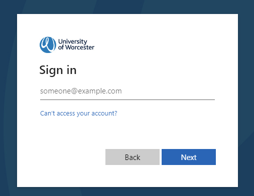 Image displaying the University of Worcester Microsoft Sign in page. 