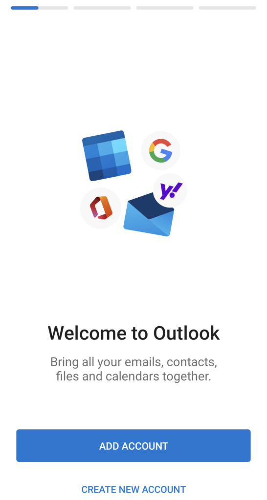 Screenshot showing the 'Add Account' button within the Outlook app.