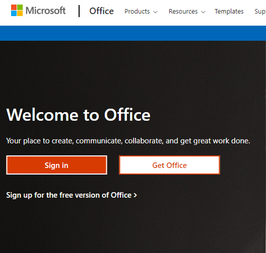 Screenshot showing the orange sign-in button which is on the Office.com homepage.