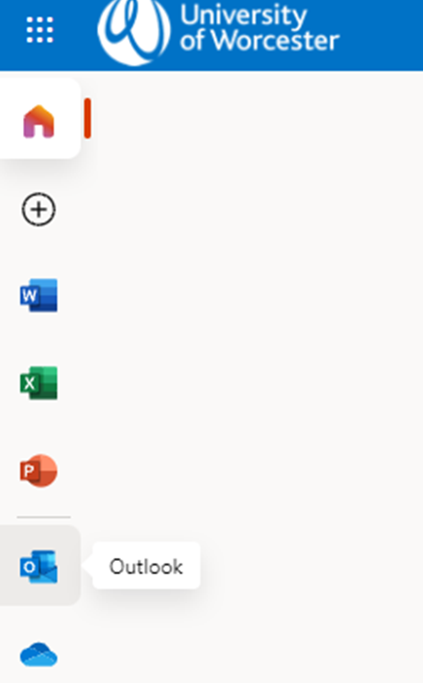 Screenshot showing the left-hand navigation bar with the Outlook symbol.