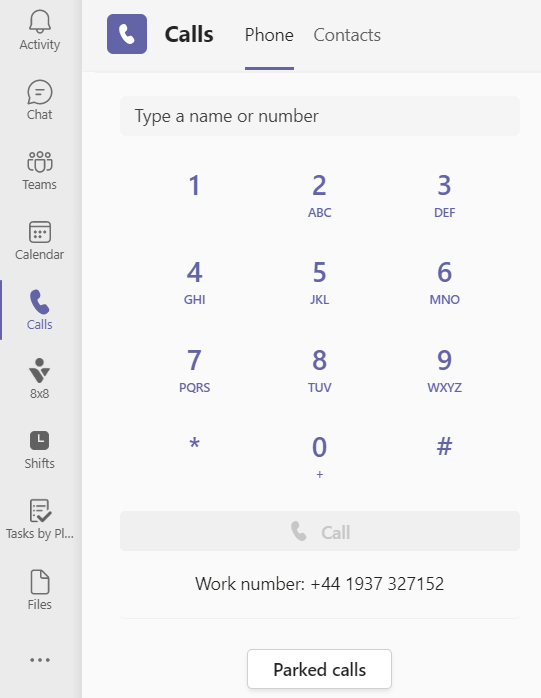 Image of the Microsoft Teams application, with the 'Calls' tab selected showing the Microsoft Teams Dialler.