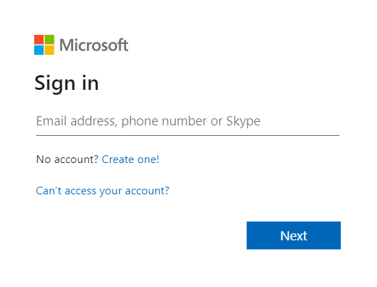 Microsoft Sign-in page